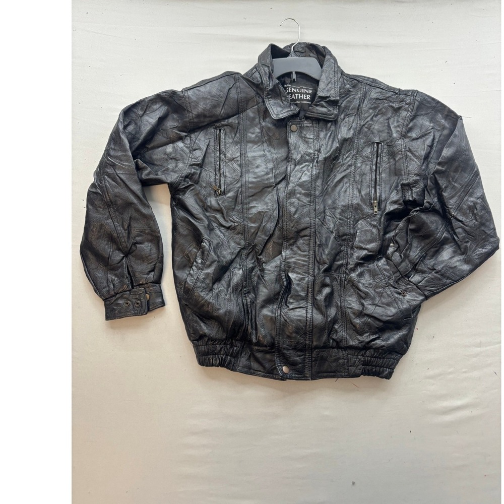 Italian Stone Design Navarre Black Leather Patchwork Bomber Jacket Mens M